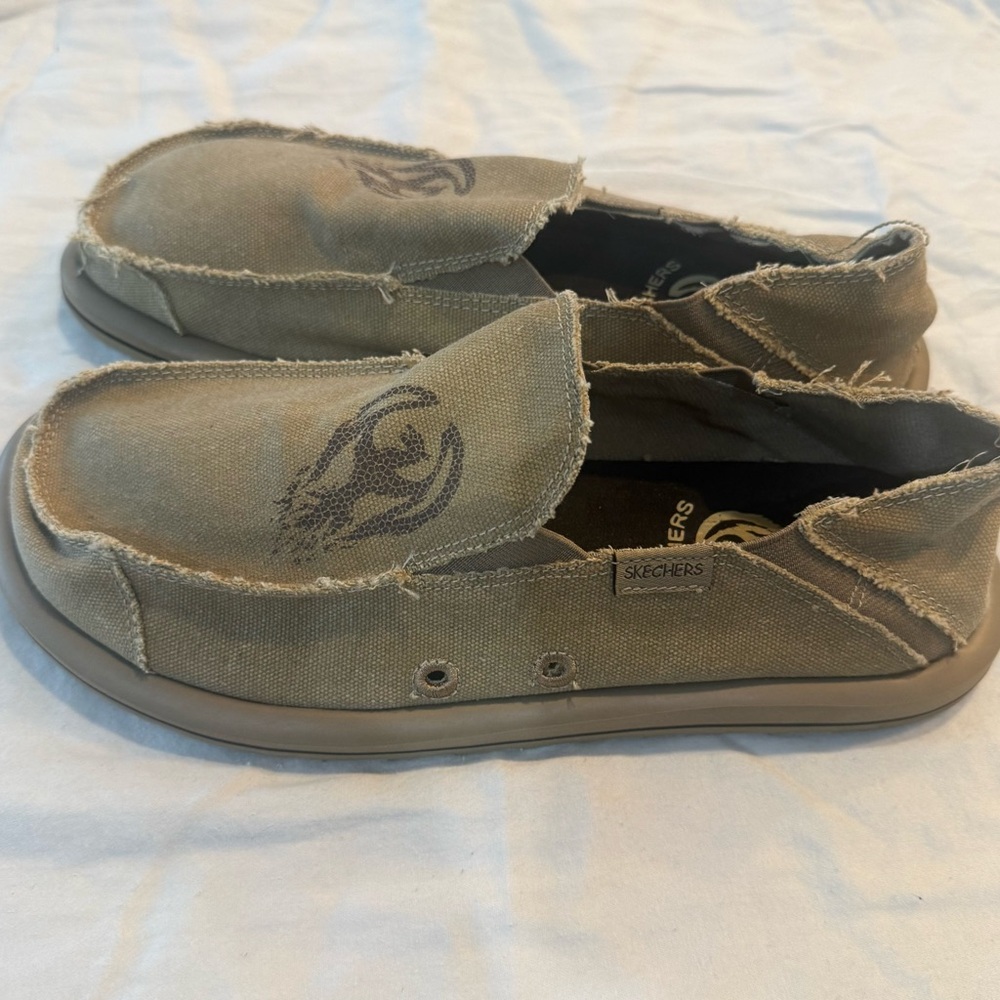 Skechers Tan Canvas Slip-On Loafers - Picture 3 of 8
